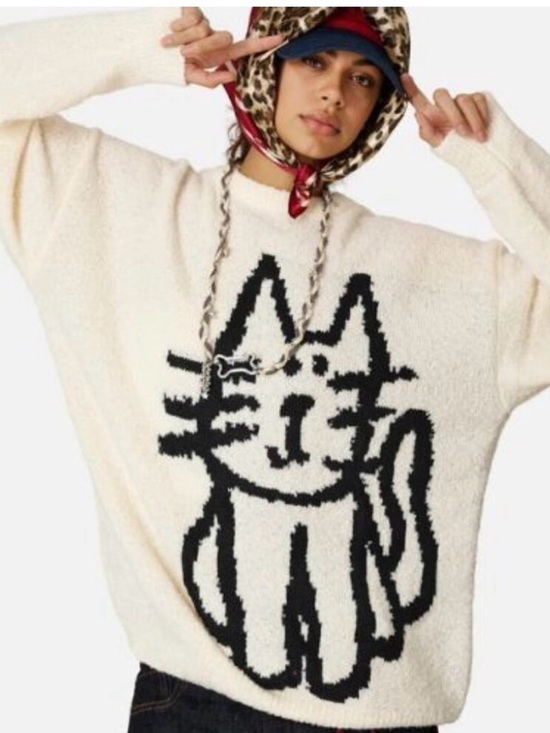 Aelfric Eden Sweaters - Aelfric Eden Cream Hand
Drawn Cat Sweater